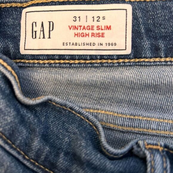 GAP Vintage Slim High Rise Jeans Size 31/12 Short Classic Blue Wash - Picture 1 of 11
